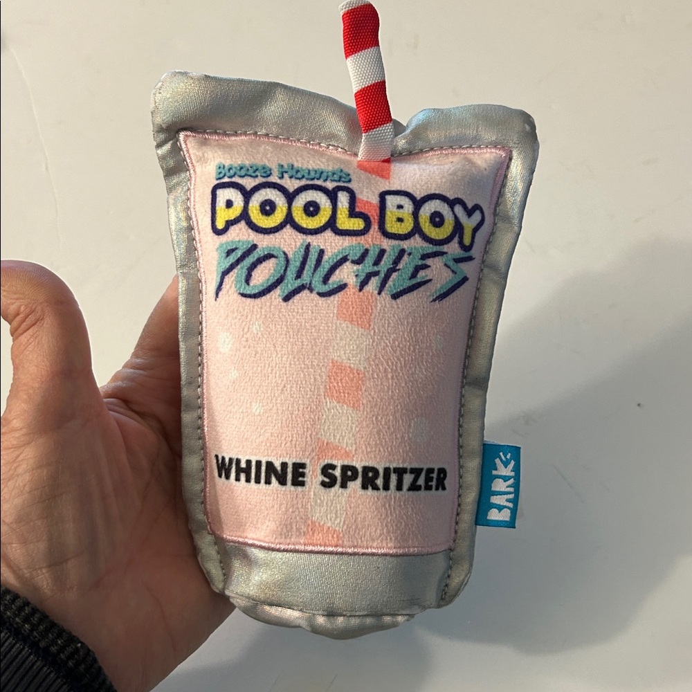 BarkBox Pool boy whine spritzer dog toy juice pouch shape with squeaker